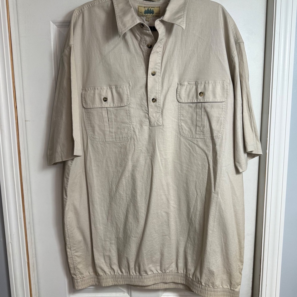 Hunters Peak Rugged Wear Mens 2XT Beige Cotton Banded Bottom Pullover Shirt NWT